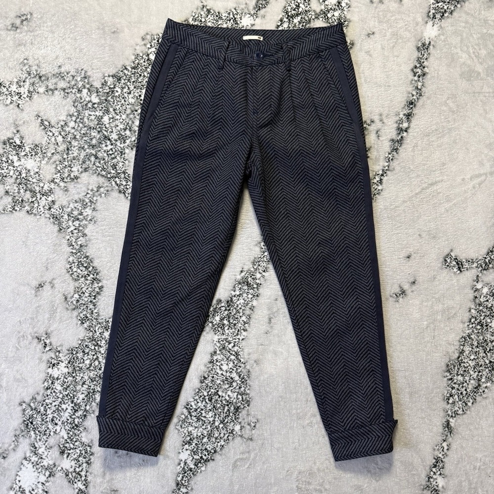Levi Strauss Pants Womens Size 24 Navy Herringbone Cropped Cuffed Riding Pleats